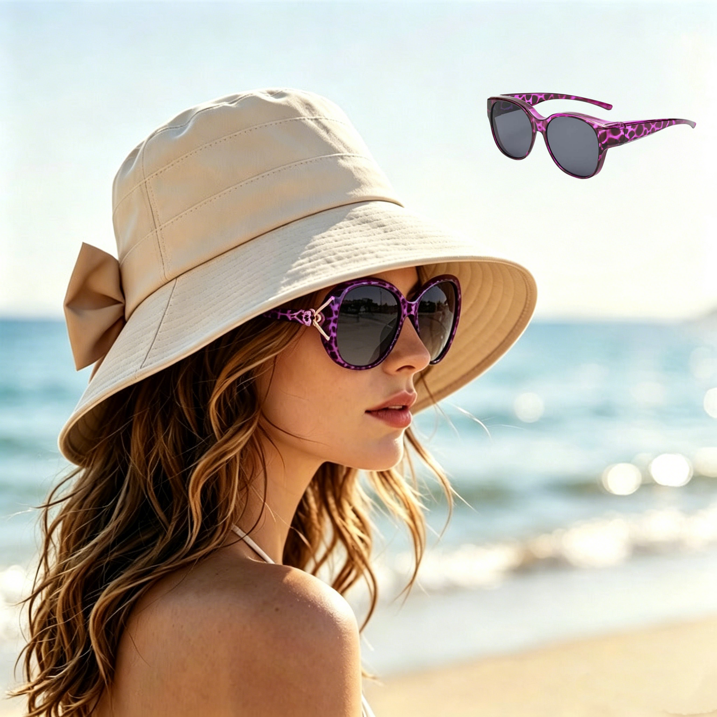 🏖️Napvédő nyaralócsomag🎁Ingyenes napszemüveg🕶️🌞 Védje arcát és nyakát a naptól – 👒Női széles karimájú, összehajtható napkalap masnival!