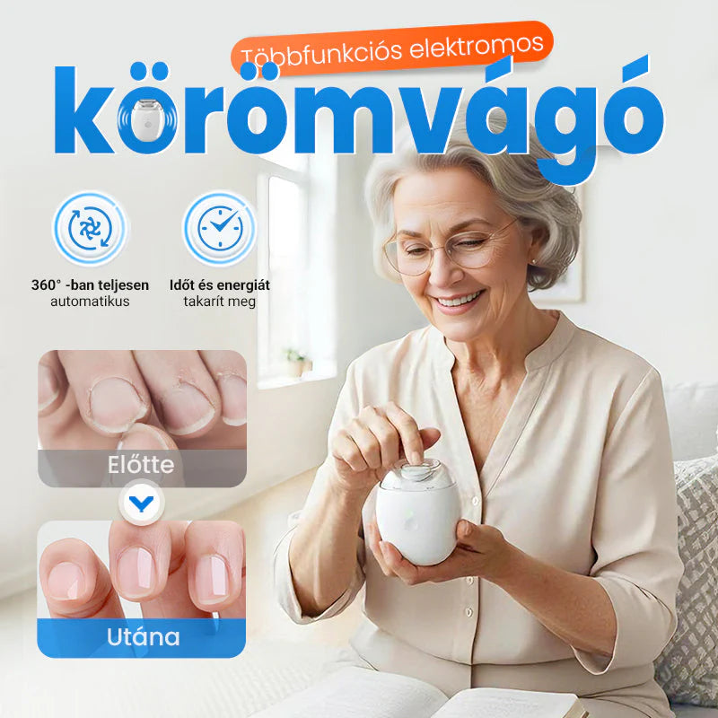 🔥🎁2+2 ingyenes😜50% árcsökkentés💅 Automatikus körömreszelő LED fénnyel🔋 Újratölthető elektromos körömápoló – Csendes, 360° sima reszelés gyerekeknek is!（副本）