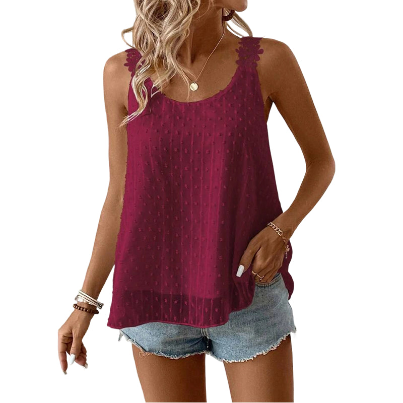 🎀 Elegáns, pöttyös csipkés pántos ujjatlan top ✨