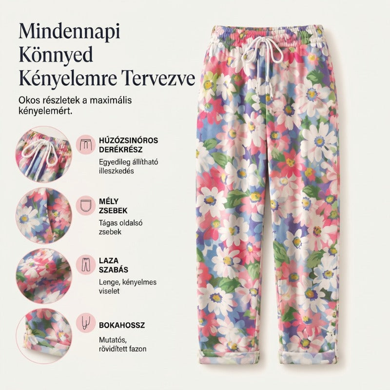 🌸 Virágmintás háromnegyedes nadrág molett nőknek🌿 Laza szabás, lágy esés, bokáig érő hossz!