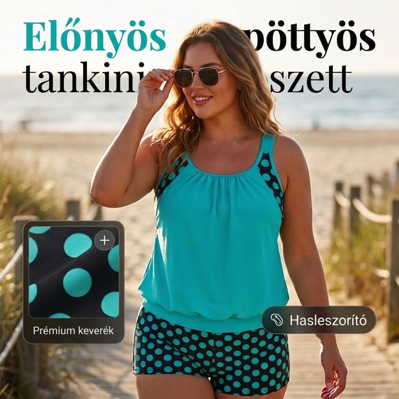 🏖️[S–3XL]👙 Női, pöttyös kétrészes fürdőruha👌Kényelmes és magabiztos: pöttyös tankini szett minden alakhoz！