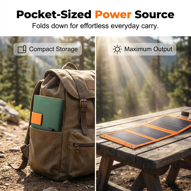 ☀️ Hordozható napelem – Összecsukható, USB-töltés, időjárásálló 🏕️