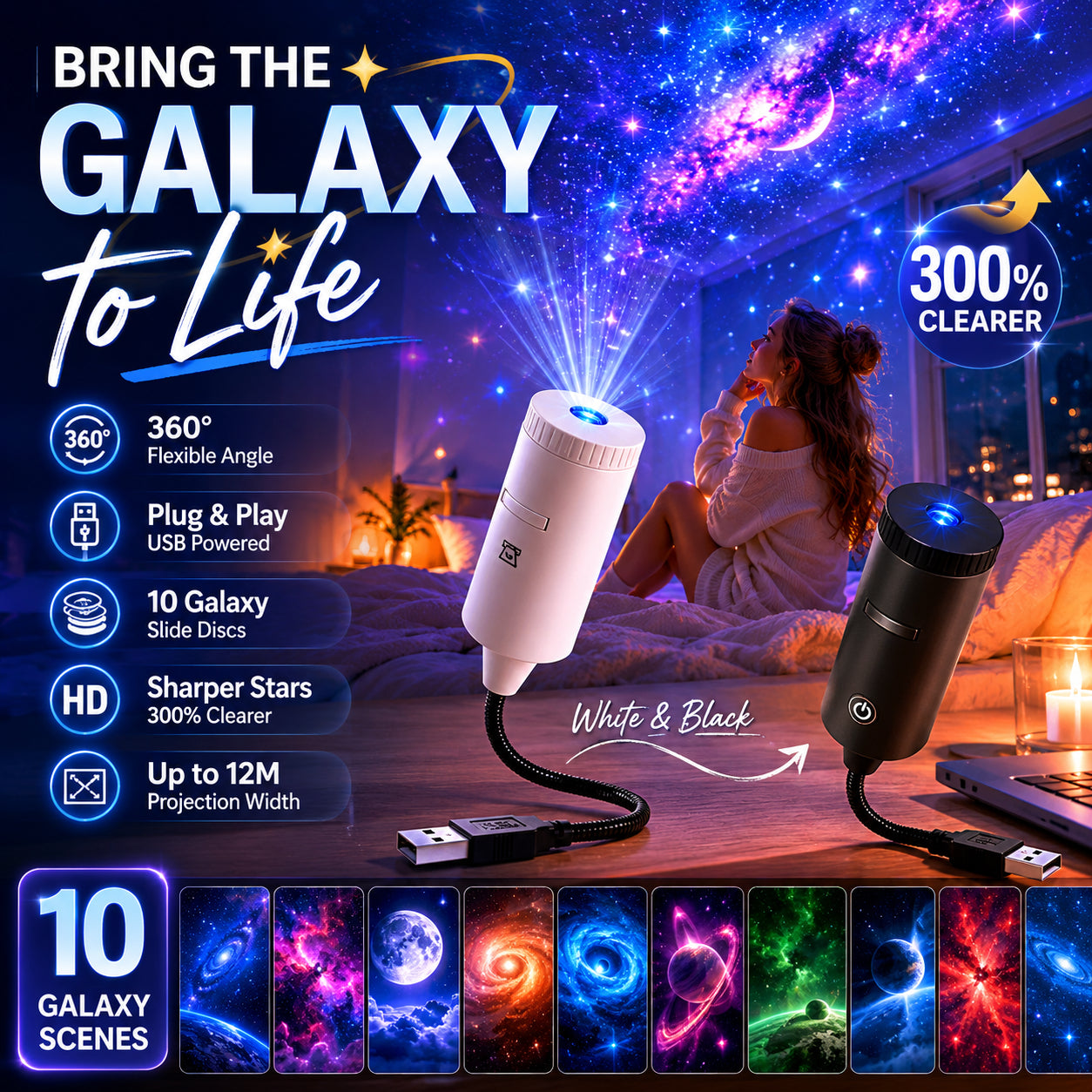 ✨Plug-and-Play HD csillagvetítő🌌