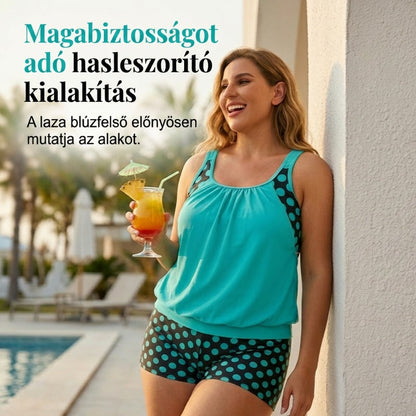 🏖️[S–3XL]👙 Női, pöttyös kétrészes fürdőruha👌Kényelmes és magabiztos: pöttyös tankini szett minden alakhoz！