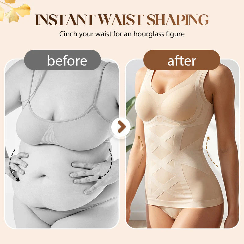 👚Bezešvý Formáló Top – Integrált Melltartó + X-alakú Derékfókusz!