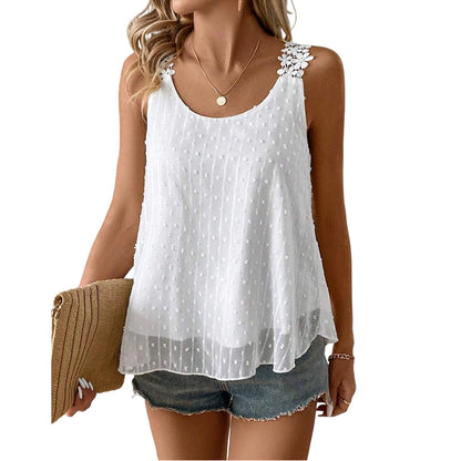 🎀 Elegáns, pöttyös csipkés pántos ujjatlan top ✨
