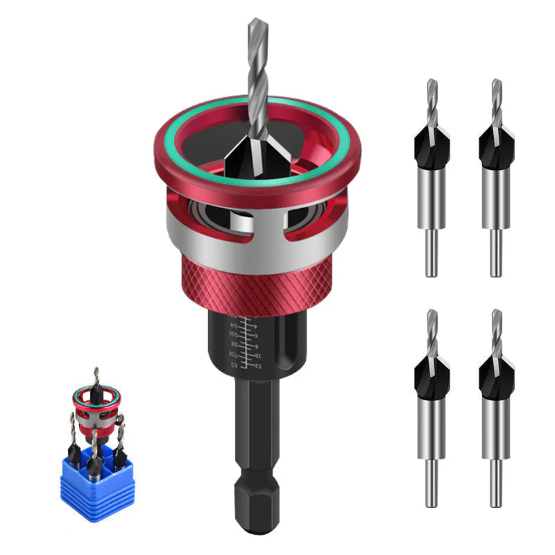 🎉Kiváló ár-érték arányú 4 db szett👨‍🔧👍 Fahornyos Maró Fúró Készlet –🔩 Automatikus Mélység Megállító, 4 Vágóéllel és Precíziós Állítással 🔧