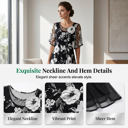 🎁Ingyenes ajándék🌸Virágmintás sifonruha – Légies áttetsző szabás nyaraláshoz és alkalmi viselethez!✨Előnyös laza szabás S–3XL méretekben!