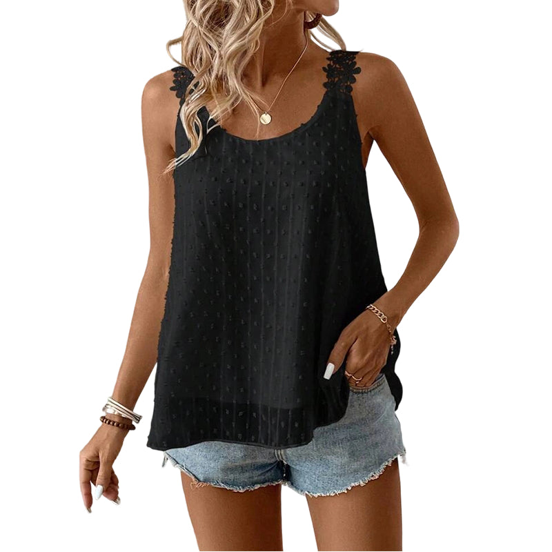 🎀 Elegáns, pöttyös csipkés pántos ujjatlan top ✨