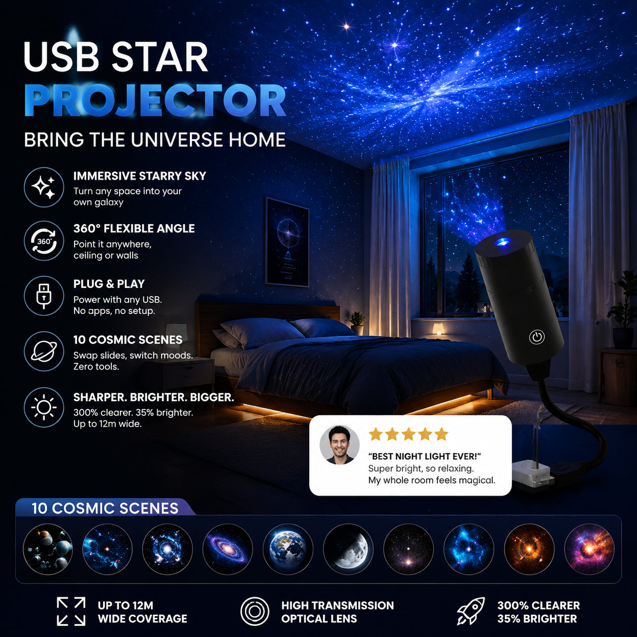 ✨Plug-and-Play HD csillagvetítő🌌