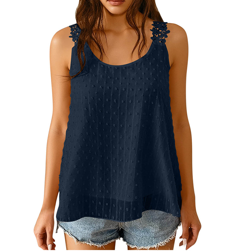 🎀 Elegáns, pöttyös csipkés pántos ujjatlan top ✨