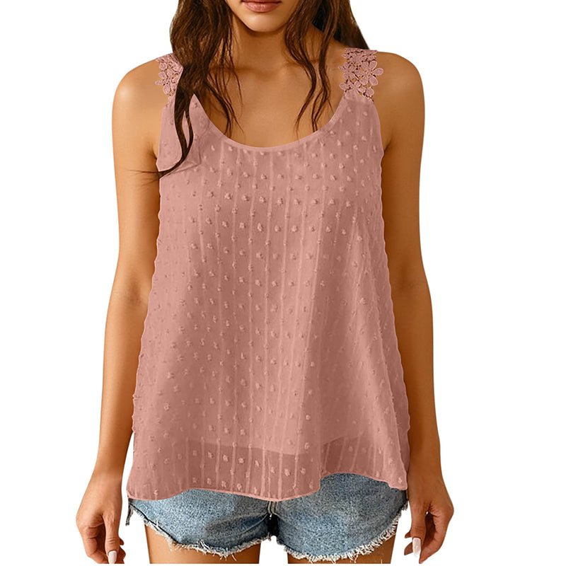 🎀 Elegáns, pöttyös csipkés pántos ujjatlan top ✨