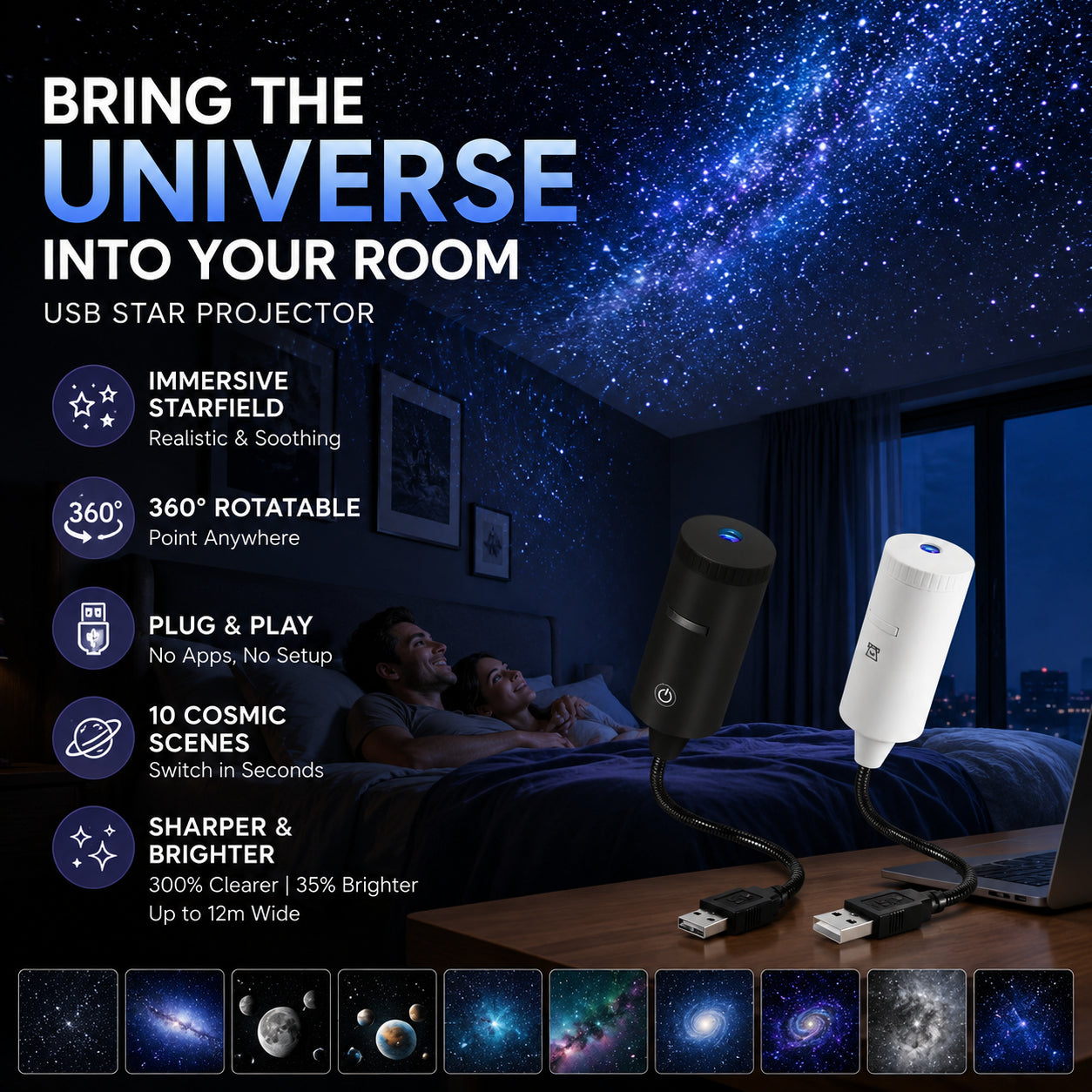 ✨Plug-and-Play HD csillagvetítő🌌