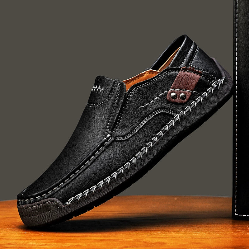 (🔥50 % de descuento por tiempo limitado: ¡compre ahora!) Mocasines sin cordones de cuero elegantes y de alta calidad👞: diseño ergonómico, soporte de arco para aliviar el dolor, impermeables y antideslizantes.