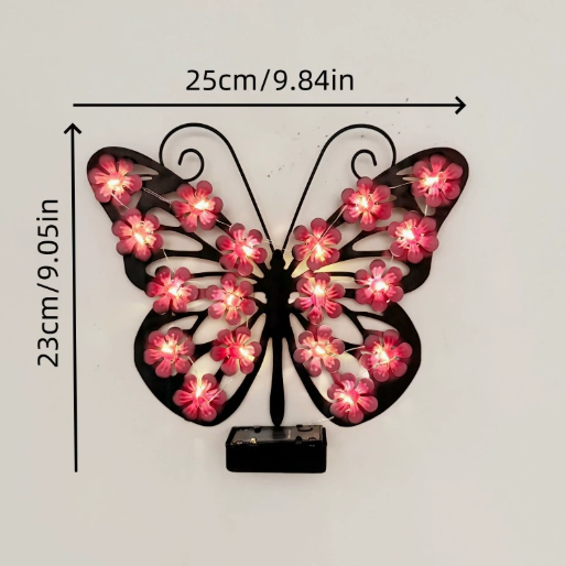 🦋 Napelemes fém pillangós falilámpa – Áttört szárnyak, meleg LED – IP65 vízálló, rozsdamentes, vezeték nélkül🌺