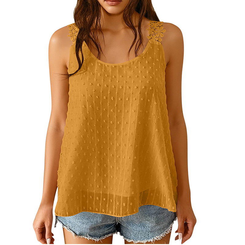 🎀 Elegáns, pöttyös csipkés pántos ujjatlan top ✨