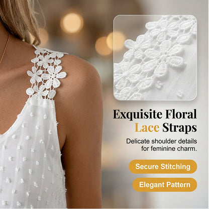 🎀 Elegáns, pöttyös csipkés pántos ujjatlan top ✨