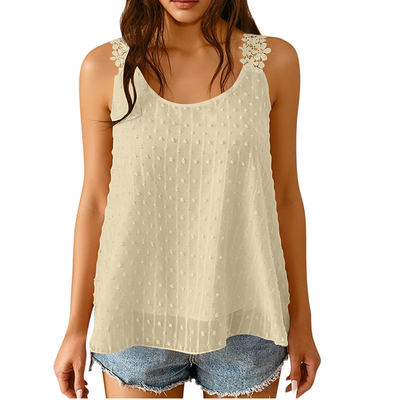 🎀 Elegáns, pöttyös csipkés pántos ujjatlan top ✨