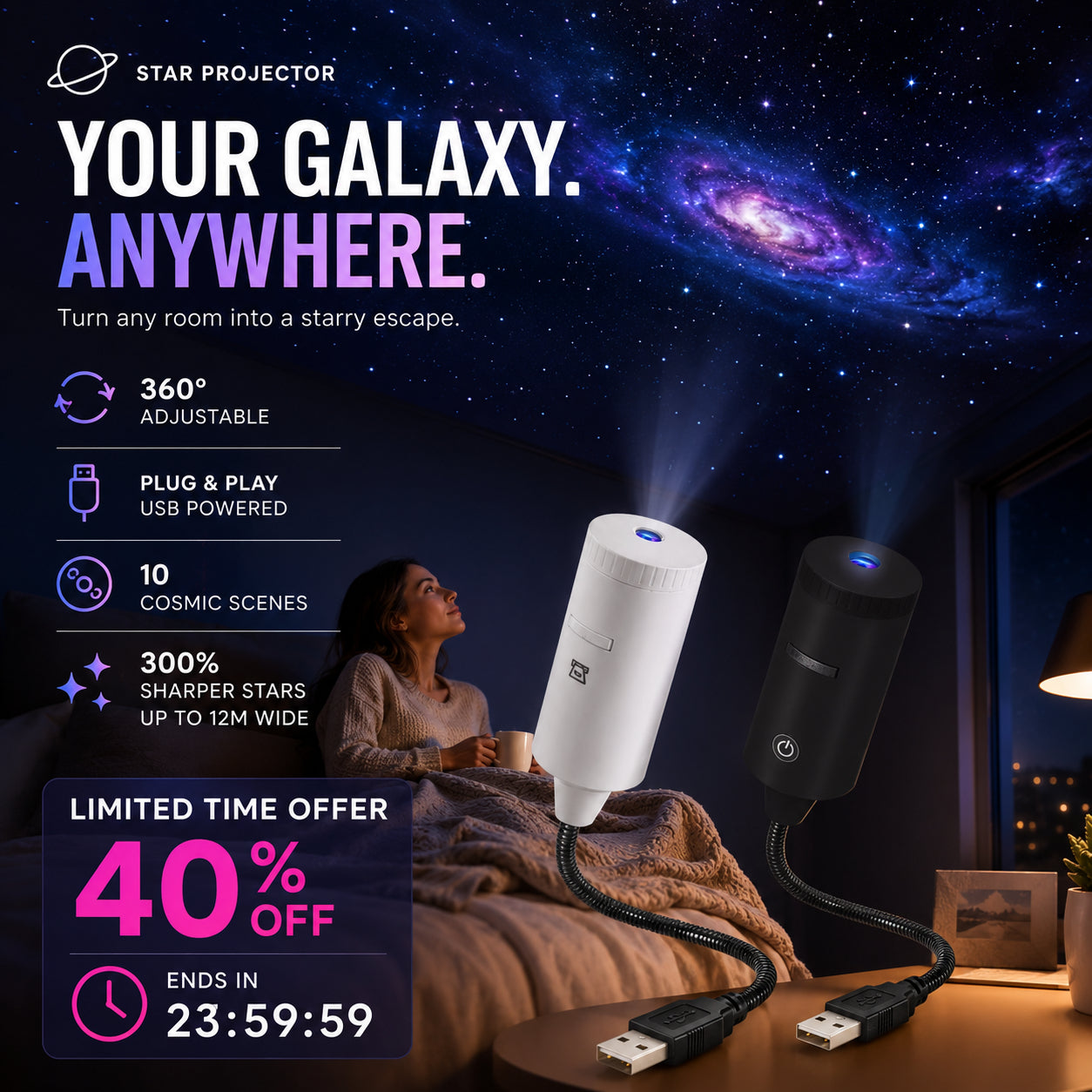✨Plug-and-Play HD csillagvetítő🌌