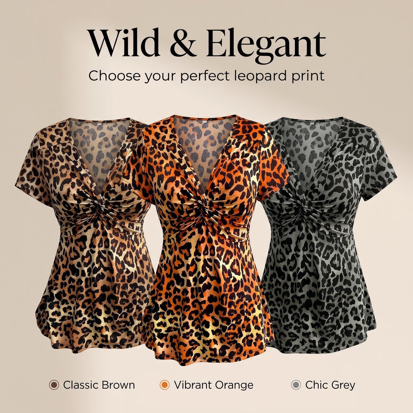 🐆 Női V-nyakú, elöl megkötős leopárdmintás blúz 👚
