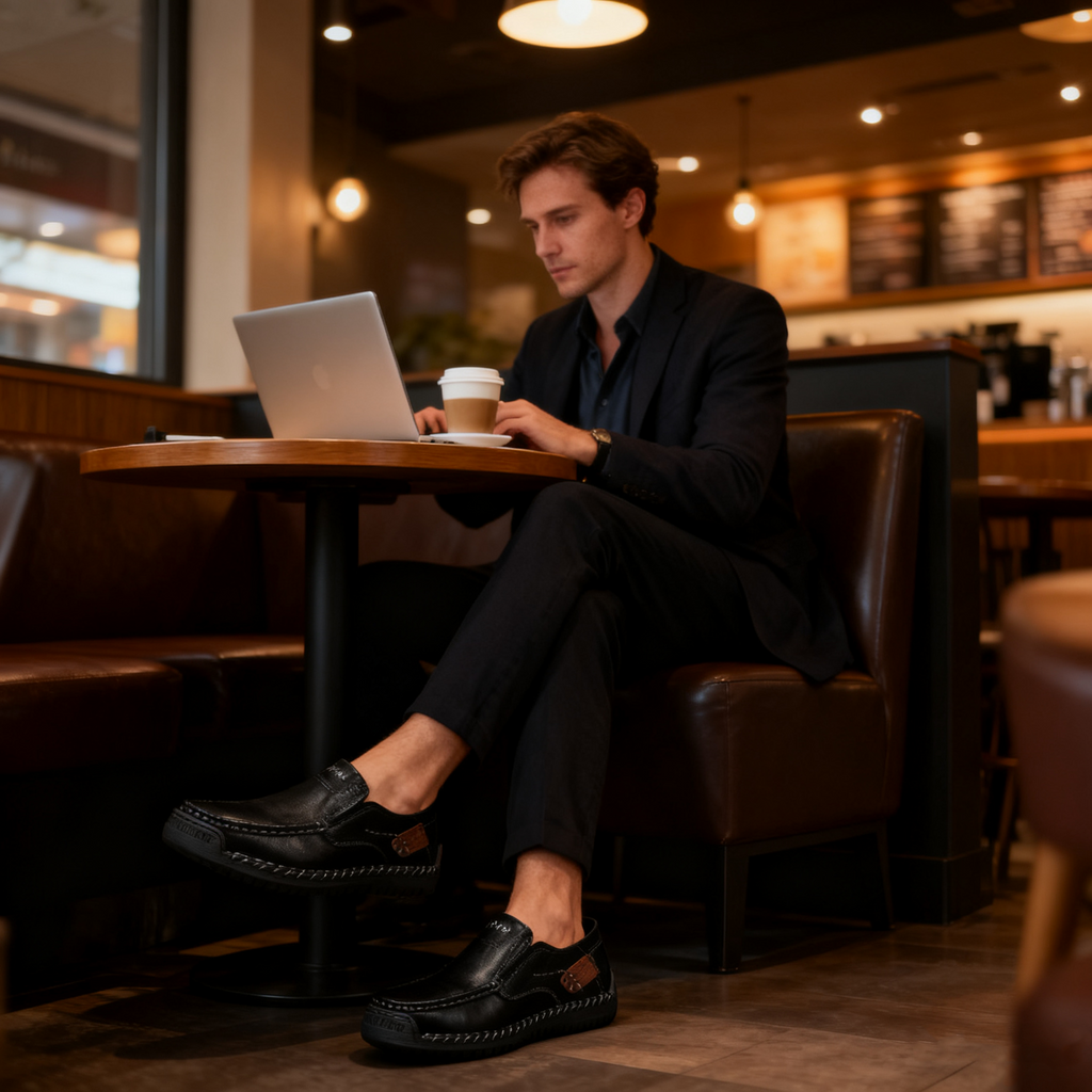 (🔥50 % de descuento por tiempo limitado: ¡compre ahora!) Mocasines sin cordones de cuero elegantes y de alta calidad👞: diseño ergonómico, soporte de arco para aliviar el dolor, impermeables y antideslizantes.